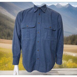 Cabelas Deerskin Chamois Shirt Mens L Blue Cotton Flannel Button Up Mountain Man